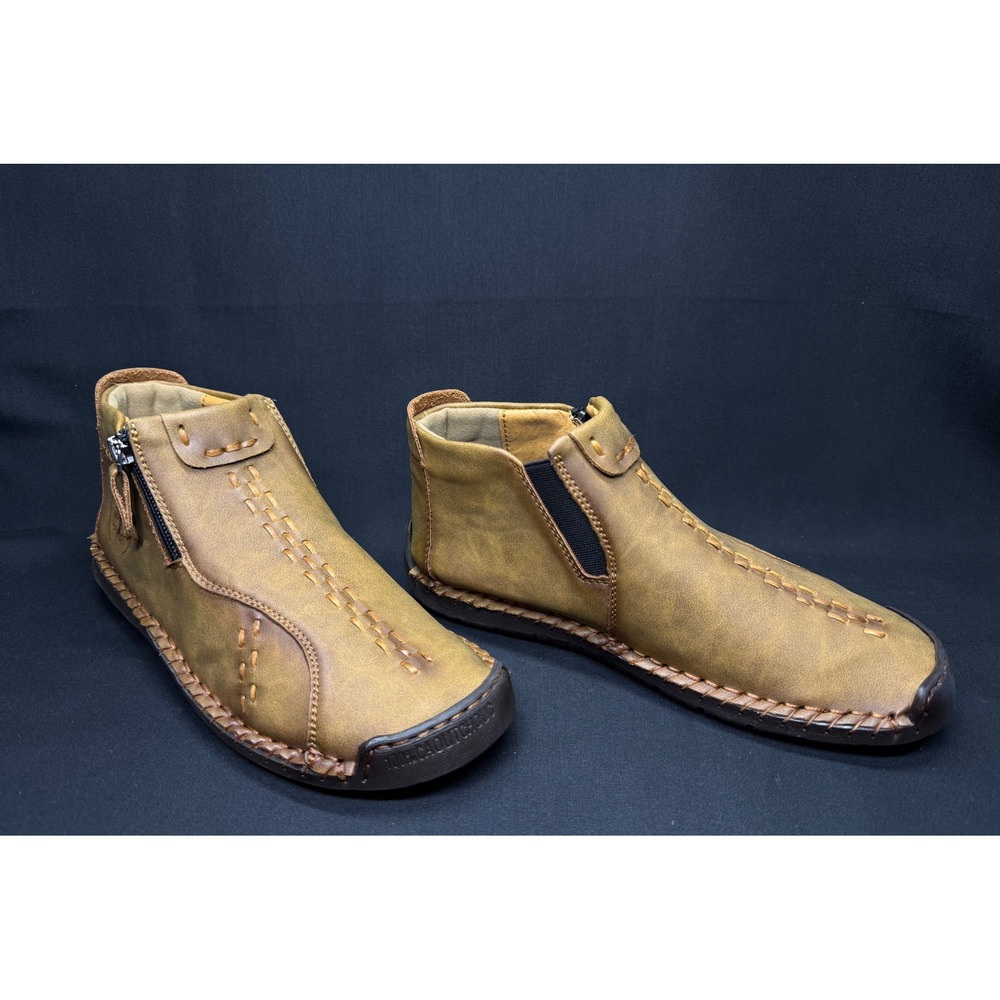 Unisex‎ Hand Stitched Leather Ankle Boots Brown Casual Side Zip Shoes